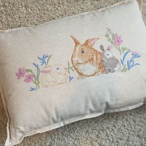 🆕️Threshold Embroidered Bunny Trio Accent Pillow in Beige with Pastel Floral